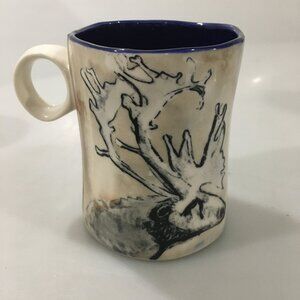 Anthropologie Elk Franna Lusson Northwood Ceramic Mug 12 oz Blue Interior